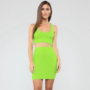 Neon Green Matching Skirt Set